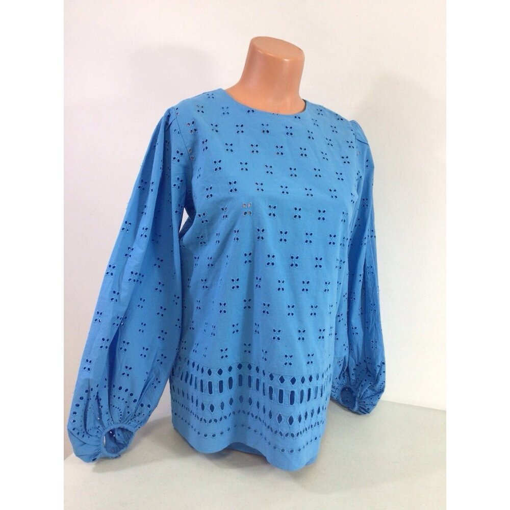 Ann Taylor Blue Eyelet Blouse Top Womens Small New